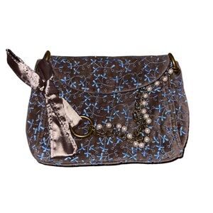 Gap Brown and Blue Floral Velvet Shoulder Bag